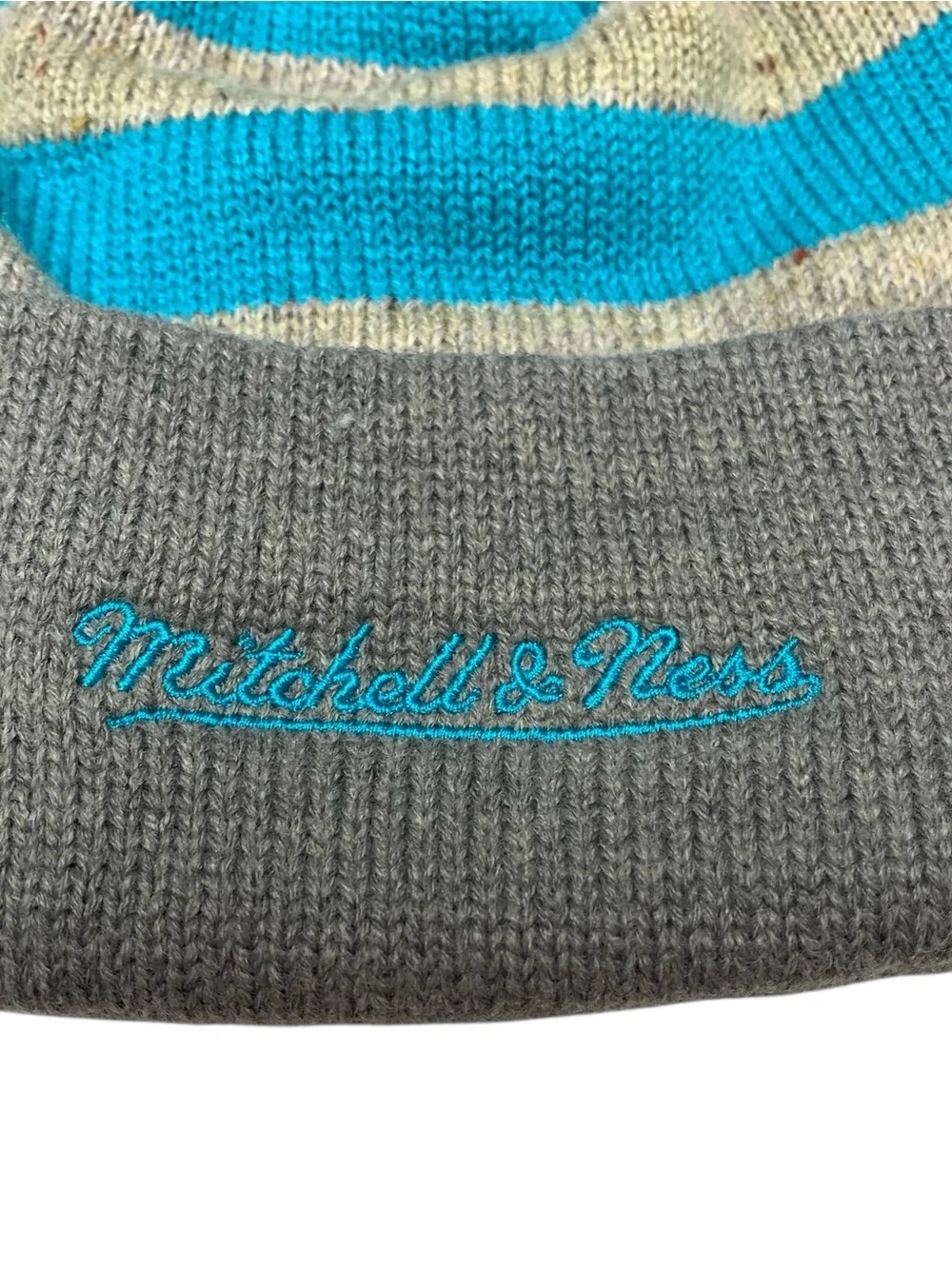 Mitchell & Ness NBA Charlotte Hornets Winter Hat Beanie Striped Pom Adult OSFM